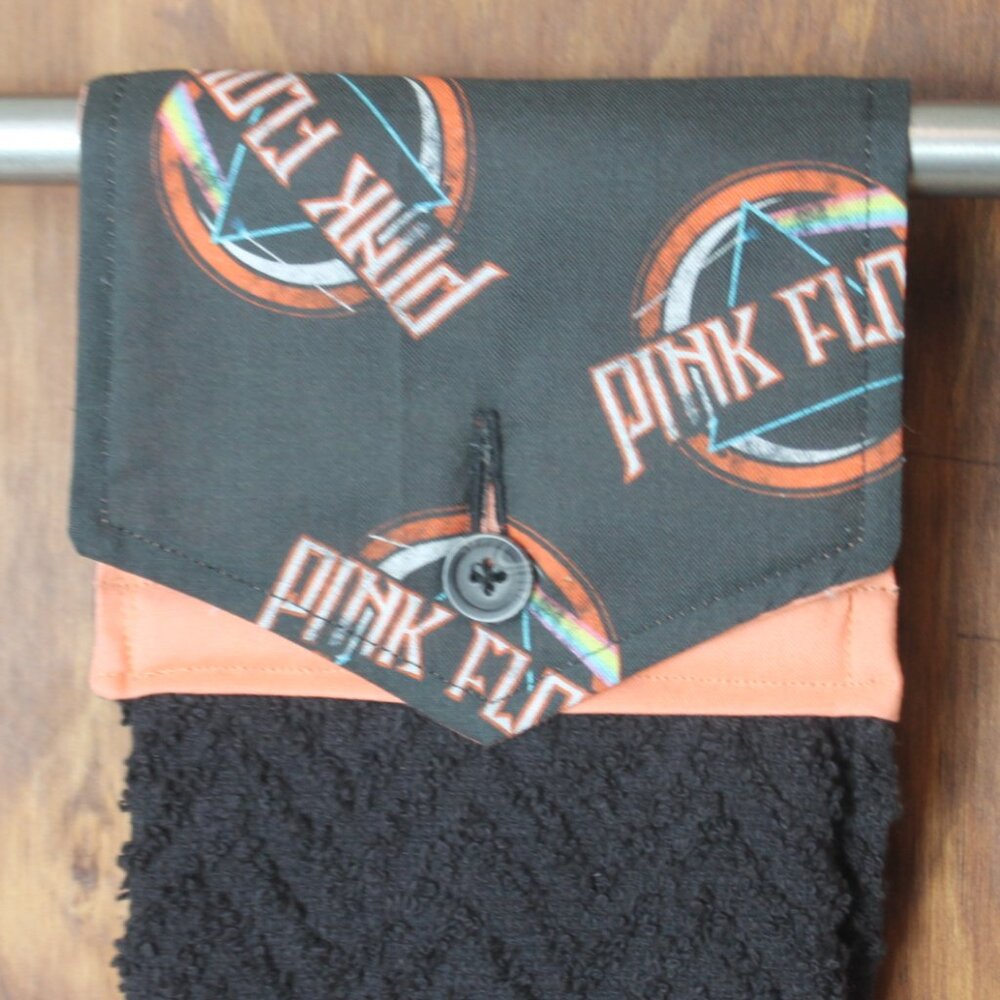 PINK FLOYD PRINT HAND TOWEL ORANGE & BLACK HANDMADE HANGING HAND KITCHEN COTTON